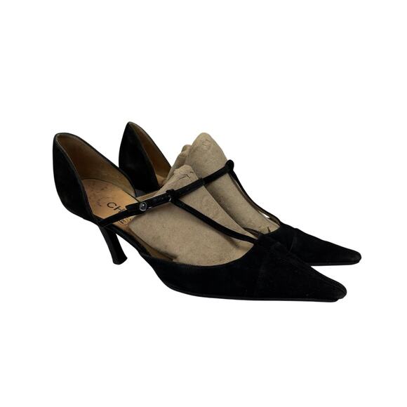Vintage Chanel Suede Strappy Pointed Toe Kitten Heels Women's 39 - Picture 1 of 14